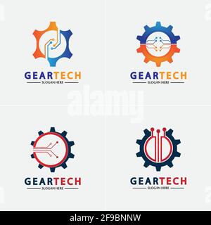 Tech gear logo vector design template. Technology Logo Template Design Vector, Emblem, Design Concept, Creative Symbol, Icon Stock Vector