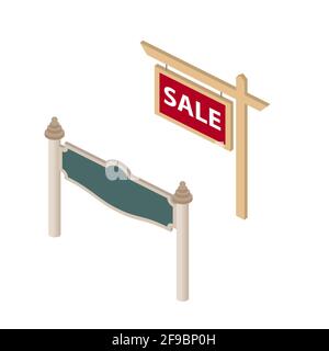 A set of land signs, signboards in isometric view with the inscription is for sale. Vector illustration. Stock Vector