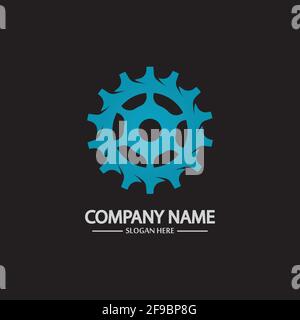Gear vector logo isolated on a black background. Icon silhouette design template. Simple symbol concept in flat style. Abstract sign  pictogram for we Stock Vector