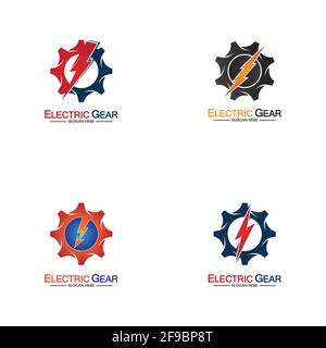 Electric gear vector logo template illustration. Suitable for business, technology and web. also, for energy and thunder symbol Stock Vector