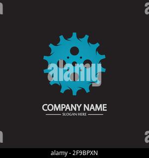 Gear vector logo isolated on a black background. Icon silhouette design template. Simple symbol concept in flat style. Abstract sign  pictogram for we Stock Vector