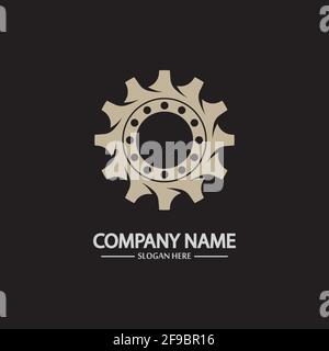 Gear vector logo isolated on a black background. Icon silhouette design template. Simple symbol concept in flat style. Abstract sign  pictogram for we Stock Vector