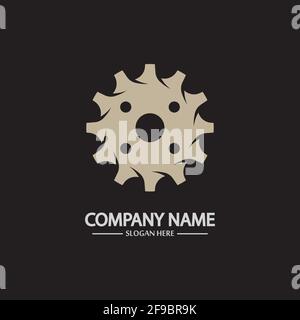 Gear vector logo isolated on a black background. Icon silhouette design template. Simple symbol concept in flat style. Abstract sign  pictogram for we Stock Vector