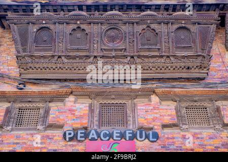 Peaceful Windows in 3D carvings  Taken @Kathmandu, Nepal Stock Photo