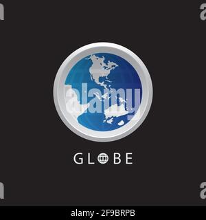 Globe map round earth logo vector image,Vector earth globes isolated on black background. Stock Vector