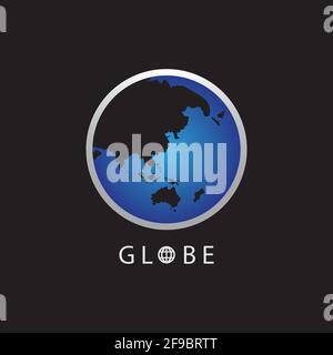 Globe map round earth logo vector image,Vector earth globes isolated on black background. Stock Vector