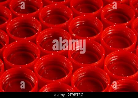 Bottle caps made of HDPE (high-density polyethylene) segregated ...