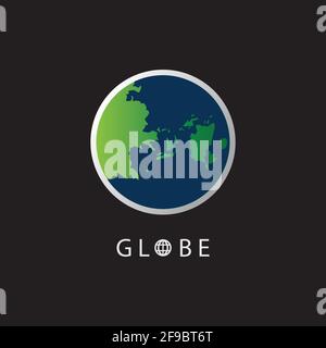 Globe map round earth logo vector image,Vector earth globes isolated on black background. Stock Vector