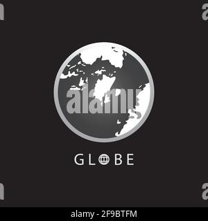 Globe map round earth logo vector image,Vector earth globes isolated on black background. Stock Vector
