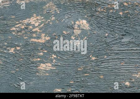 Gray and blue wooden board, peeling paint on a wood grain. Painted old floor, grunge background, cracked surface, flaky pattern, vintage timber textur Stock Photo