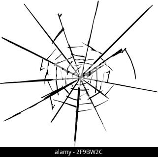 Cracks pattern on broken glass, abstraction of chips and lines from impact on glass Stock Vector