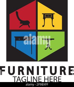Abstract furniture logo design concept. Symbol and icon of chairs  sofas  tables  and home furnishings. Stock Vector