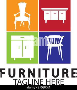 Abstract furniture logo design concept. Symbol and icon of chairs  sofas  tables  and home furnishings. Stock Vector