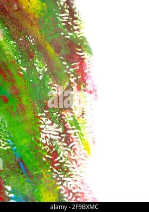 Art creative canvas with drawn lines of blue, yellow green, red paint Stock Photo