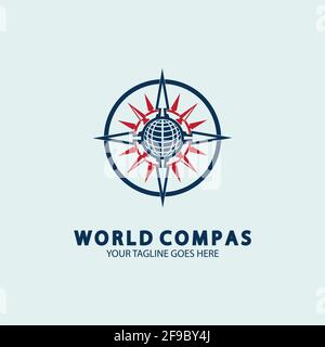 World Compass logo design, world logo concept, compass logo concept, earth icon, north, west, east and south direction, suitable for business and app Stock Vector