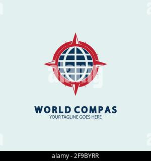 World Compass logo design, world logo concept, compass logo concept, earth icon, north, west, east and south direction, suitable for business and app Stock Vector
