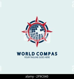 World Compass logo design, world logo concept, compass logo concept, earth icon, north, west, east and south direction, suitable for business and app Stock Vector