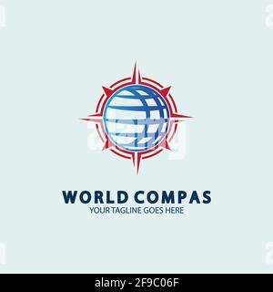 World Compass logo design, world logo concept, compass logo concept, earth icon, north, west, east and south direction, suitable for business and app Stock Vector