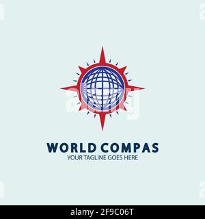 World Compass logo design, world logo concept, compass logo concept, earth icon, north, west, east and south direction, suitable for business and app Stock Vector
