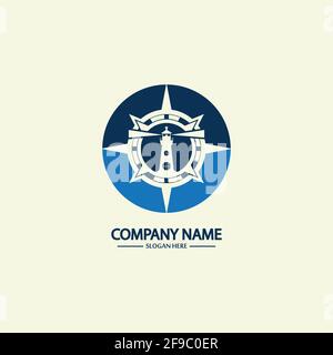 Compass and lighthouse logo design template Stock Vector