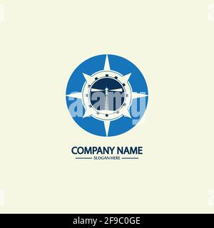 Compass and lighthouse logo design template Stock Vector