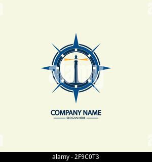Compass and lighthouse logo design template Stock Vector