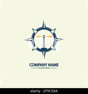 Compass and lighthouse logo design template Stock Vector