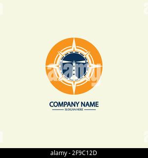 Compass and lighthouse logo design template Stock Vector
