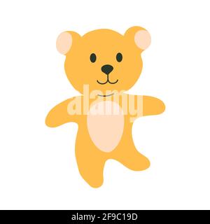 Plush yellow teddy bear toy, vector clip art in doodle style on a white background. Stock Vector