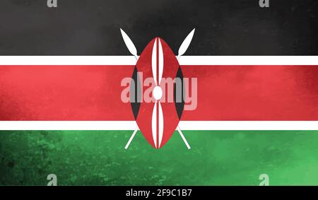 Horizontal Abstract Grunge Brushed Flag of Kenya on Transparent Grid. Vector Template Stock Vector