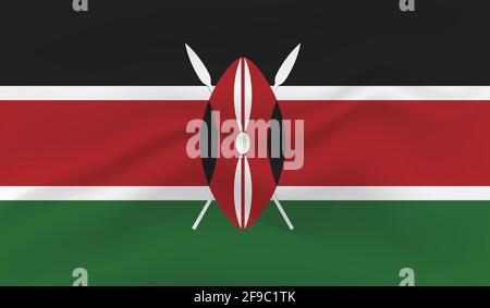 Horizontal Abstract Grunge Brushed Flag of Kenya on Transparent Grid. Vector Template Stock Vector