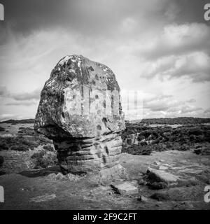 The Cork Stone is a natural eratic standing stone on Stanton Moor in the Peak District National Park, UK Stock Photo