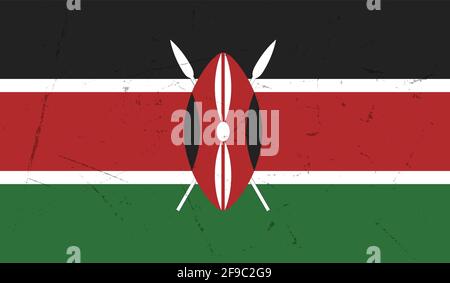 Horizontal Abstract Grunge Brushed Flag of Kenya on Transparent Grid. Vector Template Stock Vector