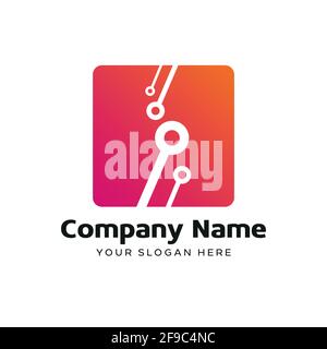 Technology logo, computer and data related business, hi-tech and innovative link network logo, data, movement, gear, support, connection, vector Stock Vector