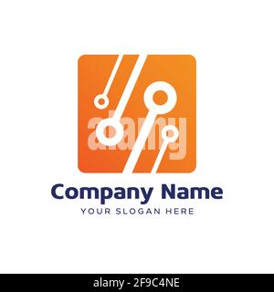 Technology logo, computer and data related business, hi-tech and innovative link network logo, data, movement, gear, support, connection, vector Stock Vector