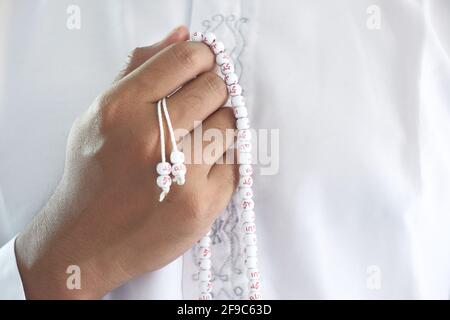 front view muslim man praying gesture Stock Photo