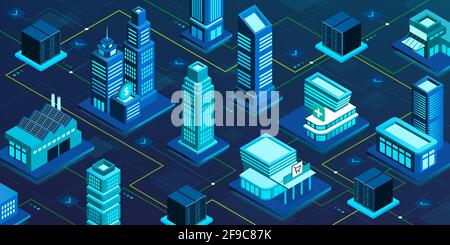 Virtual smart city network, online services and innovative technology Stock Vector