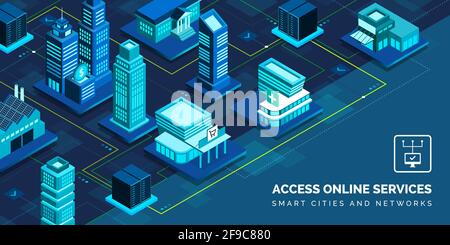 Virtual smart city network, online services and innovative technology Stock Vector