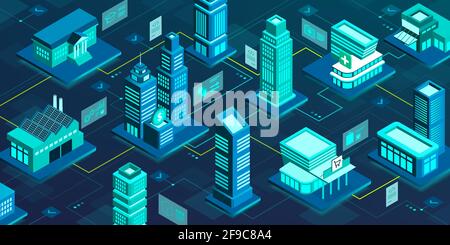 Smart city network and online services: healthcare, industry, finance, retail, education Stock Vector