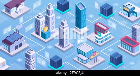 Smart city network and online services: healthcare, industry, finance, retail, education Stock Vector