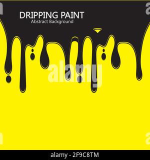 Black ink dripping  paint spill leaking on yellow background. Vector illustration. Stock Vector