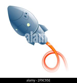 Concept illustration of the of the flying rocket in outer space. Stock Vector