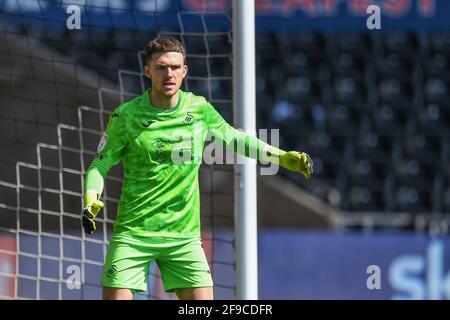 Swansea, UK. 17th Apr, 2021. Freddie Woodman #1 of Swansea City during the game in Swansea, UK on 4/17/2021. (Photo by Mike Jones/News Images/Sipa USA) Credit: Sipa USA/Alamy Live News Stock Photo