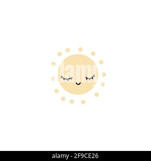 Hand drawn Funny happy smiley sun character. Cute summer suns Happy doodle card flat illustration Stock Photo