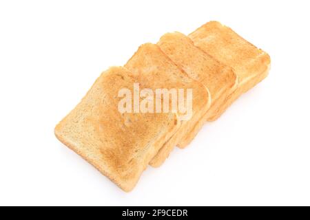 Slices of toasted bread isolated on a white background in close-up (high details) Stock Photo