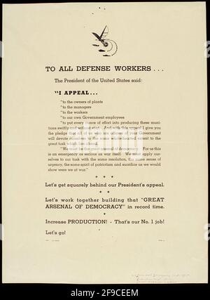 An American WW2 document calling to industry to increase production to become the arsenal of democracy Stock Photo