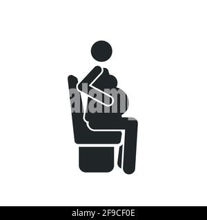 Sitting pregnant woman detailed black icon for public transport isolated on the white background Stock Vector