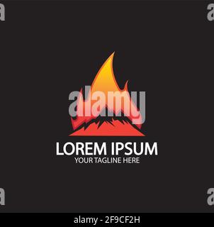 Mountain fire logo vector, mountain vector, fire vector, simple mountain logo design, fire simple design Stock Vector