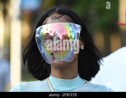 Miami Beach, FL, USA. 16th Apr, 2021. A general view of people on Ocean Drive as curfews have been lifted and nightclubs reopen on April 16, 2021 in Miami Beach, Florida. Credit: Mpi04/Media Punch/Alamy Live News Stock Photo