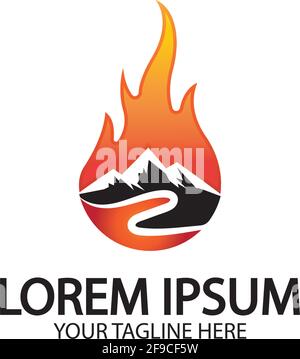 Mountain fire logo vector, mountain vector, fire vector, simple mountain logo design, fire simple design Stock Vector